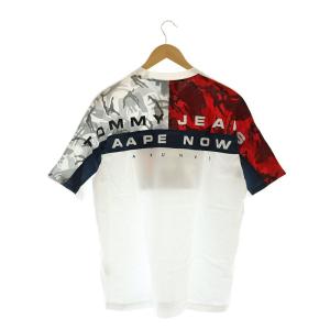 A BATHING APE AAPE プリント Tシャツ ×TOMMY JEANS カットソー 半袖 プルオーバー コットン M 白 ホワイト マルチカラー