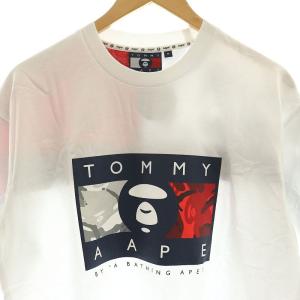 A BATHING APE AAPE プリント Tシャツ ×TOMMY JEANS カットソー 半袖 プルオーバー コットン M 白 ホワイト マルチカラー