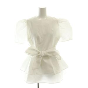 ジャガードペプラムトップス ブラウス 半袖 38 白 ホワイト