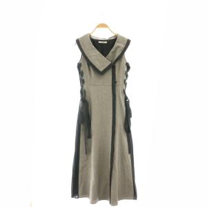 24AW サイドプリーツツイードワンピース ロング マキシ丈 ノースリーブ レースアップ 総柄 1 グレー