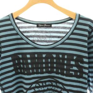 HYSTERIC GLAMOUR RAMONES ボーダー 長袖カットソー プリント ブルー ブラック 青 黒