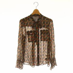 23SS キカプリントボウタイブラウス 長袖 シフォン 36 マルチカラー /DF OS