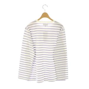 agnes b. 22SS J008 TS ボーダーTシャツ カットソー 長袖 プルオーバー クルーネック コットン 3 L 白 ホワイト 紫