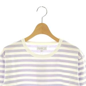 agnes b. 22SS J008 TS ボーダーTシャツ カットソー 長袖 プルオーバー クルーネック コットン 3 L 白 ホワイト 紫