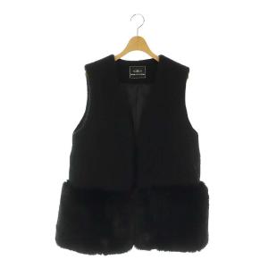 24AW モヘアシャギーベスト 切替 ボタンレス 36 黒 ブラック
