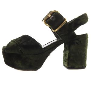 PRADA ベロア サンダル ストラップ 37 24cm 緑 グリーン /SR5
