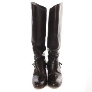 SARTORE レザー ロングブーツ チャンキーヒール 37 23.5-24cm 茶色 ブラウン /SR39