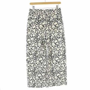 Theory PRINTED CRUNCH TINA パンツ ワイド イージー 総柄 麻 リネン 40 L 白 ホワイト 黒 ブラック