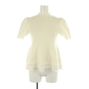24SS 裾チュールペプラムニット カットソー 半袖 ボトルネック 36 オフホワイト /DO OS