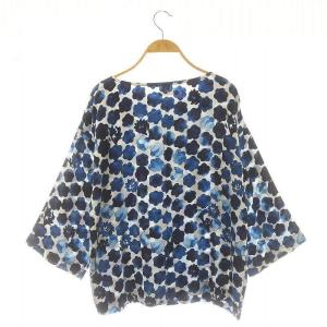 45rpm MOTTAINAI いろいろ素材の馬比古ブラウス プルオーバー 総柄 七分袖 0 紺 白