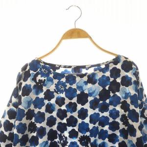 45rpm MOTTAINAI いろいろ素材の馬比古ブラウス プルオーバー 総柄 七分袖 0 紺 白