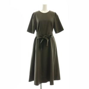 vingt-trois 23SS レーンストレッチタフタ フレア ワンピース ロング 半袖 五分袖 リボンベルト付き 38