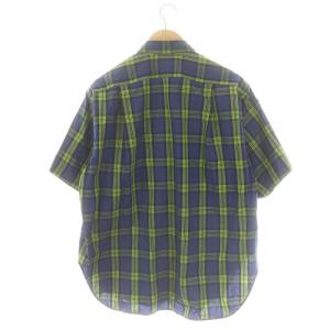 BLAMINK  チェックショートスリーブシャツ 半袖 フロントボタン コットン 48 XL 青 ブルー 緑 グリーン