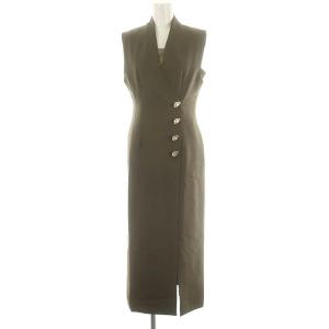 24AW 金ボタンジレワンピース ロング マキシ ノースリーブ カシュクール 1 カーキブラウン