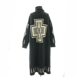 PENDLETON ニットガウンコート ロング ノーカラー ウール F 黒 ブラック アイボリー