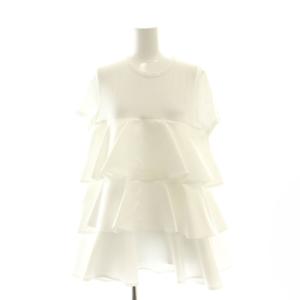 22SS ハーフスリーブラッフルレイヤーブラウス 半袖 チュニック丈 フリル 38 白 ホワイト /MI