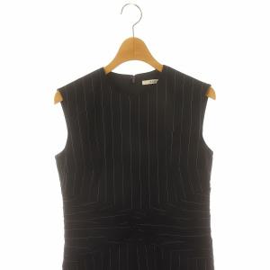 ANAYI 23SS リネンストレッチストライプ ワンピース ロング ミモレ丈 ノースリーブ 36 紺 白 ネイビー