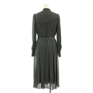 ANAYI 22AW ジオメトリックプリントシャツワンピース ベルト ペチコート付き 長袖 ロング丈 36 S 黒 ブラック
