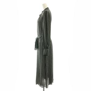 ANAYI 22AW ジオメトリックプリントシャツワンピース ベルト ペチコート付き 長袖 ロング丈 36 S 黒 ブラック