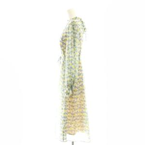 ANAYI 22SS アイビーフラワーAラインワンピース ロング ミモレ丈 長袖 花柄 インナー付き ウエストリボン付き 34 ベージュ