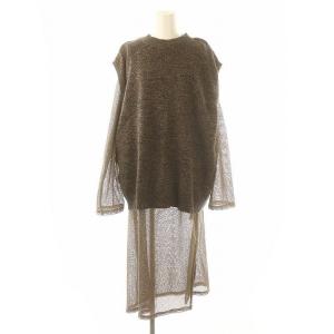 MESH DOCKING KNIT VEST ベスト ニット ワンピース ロング マキシ丈 長袖 F 茶 ブラウン