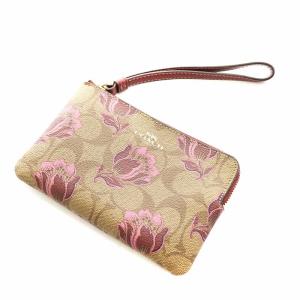 シグネチャー リストレット ポーチ チューリップ ピンク 茶 ブラウン F78113