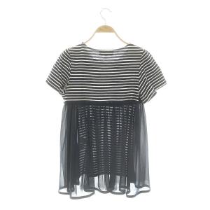 M'S GRACY リボン ボーダー サイドシフォン カットソー 半袖 38 濃紺 白 ネイビー ホワイト