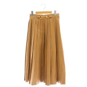 ヴィーガンレザースカート ロング ミモレ丈 プリーツ フェイクレザー 36 ベージュ