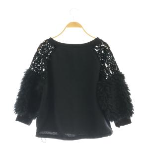 GRACE CONTINENTAL レースボア裏毛トップ カットソー 七分袖 レース 36 黒 ブラック