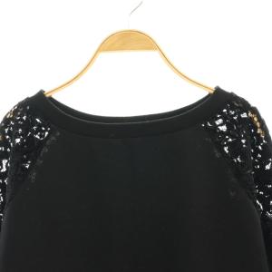 GRACE CONTINENTAL レースボア裏毛トップ カットソー 七分袖 レース 36 黒 ブラック