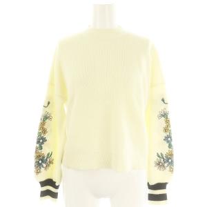 マルチフラワーニットトップ ニット セーター 長袖 プルオーバー 36 S 黄 イエロー マルチカラー