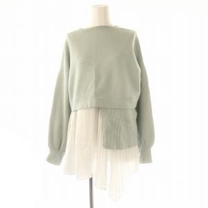 ヘムプリーツニット セーター 長袖 プルオーバー インナー付き 36 S 青 ブルー