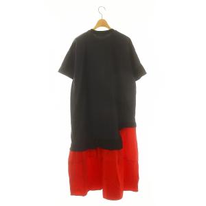 nagonstans 23AW layered combination dress ワンピース ロング 五分袖 S ダークグレー 赤 レッド