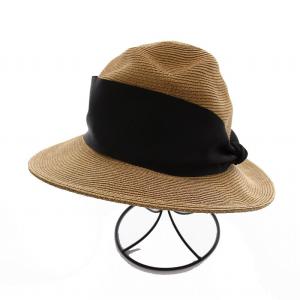 ラフィアハット 麦わら帽子 つば広 リボン ベージュ 黒 /YM OF