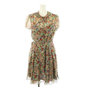 シルク 花柄 ワンピース ひざ丈 半袖 2 マルチカラー