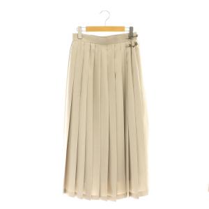 サテンプリーツ ロングスカート フレア M ベージュ