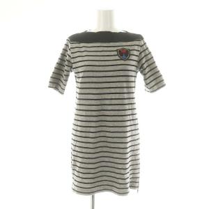 カットソー 半袖 ニット セーター プルオーバー ボーダー柄 コットン 2 M グレー マルチカラー /YQ