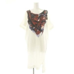 プリントワンピース ひざ丈 半袖 コットン 2 M 白 ホワイト マルチカラー /YQ OS