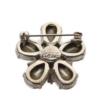 René ブローチ ピン フラワーモチーフ クリスタル ビジュー シルバー色