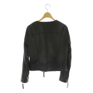 GRACE CONTINENTAL ノーカラーラムジャケット ライダース アウター ジップアップ 36 ダークブラウン