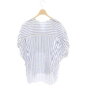 TOMORROWLAND ギザコットンストライプ ボザムブラウス シャツ プルオーバー 半袖 ドルマンスリーブ キーネック 36 青 白 ブルー ホワイト