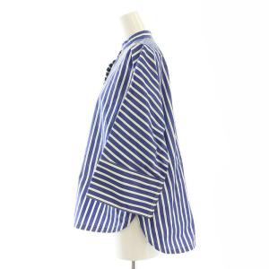 TOMORROWLAND ボールドストライプ ハーフスリーブシャツ ブラウス ビッグシルエット 36 S 白 ホワイト 青 ブルー