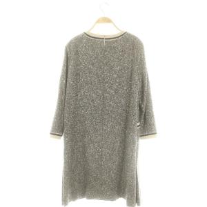 Leilian ツイード ワンピース 膝丈 長袖 大きいサイズ 13+ 黒 ブラック ベージュ