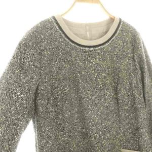 Leilian ツイード ワンピース 膝丈 長袖 大きいサイズ 13+ 黒 ブラック ベージュ