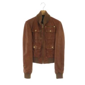 レザー ジップアップ ジャケット ブルゾン アウター ニット切替 36 茶 ブラウン /MI OS