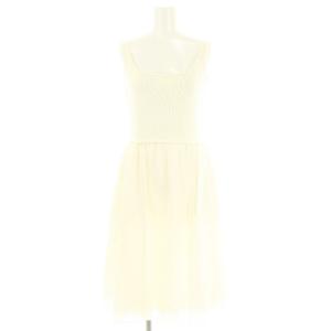 ニット 切替 ノースリーブ ワンピース ひざ丈 フレア コットン 38 M アイボリー /YQ OS