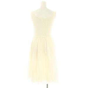 FOXEY BOUTIQUE ニット 切替 ノースリーブ ワンピース ひざ丈 フレア コットン 38 M アイボリー /YQ OS