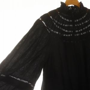 ISABEL MARANT ETOILE フリルスタンドカラー リネンブラウス シャツワンピース 長袖 ひざ丈 42 L 黒 ブラック