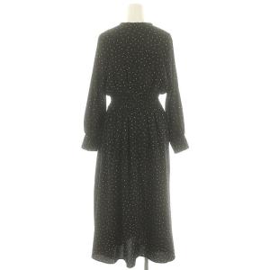 DRESSTERIOR ウエストシャーリングドットプリントワンピース ロング マキシ 長袖 水玉 36 黒 ブラック