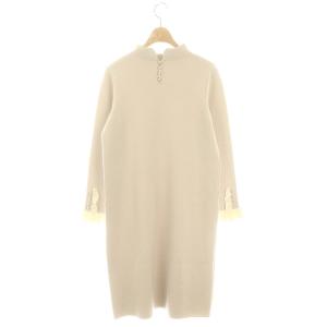 ANAYI 23AW ウールスムース袖フリル ワンピース 長袖 ひざ丈 ボトルネック 36 S グレイッシュベージュ